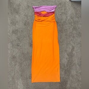 Colorful Cutout Strapless Midi Dress